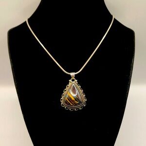 925 Sterling Silver Necklace & Iron Tigers Eye Pendant